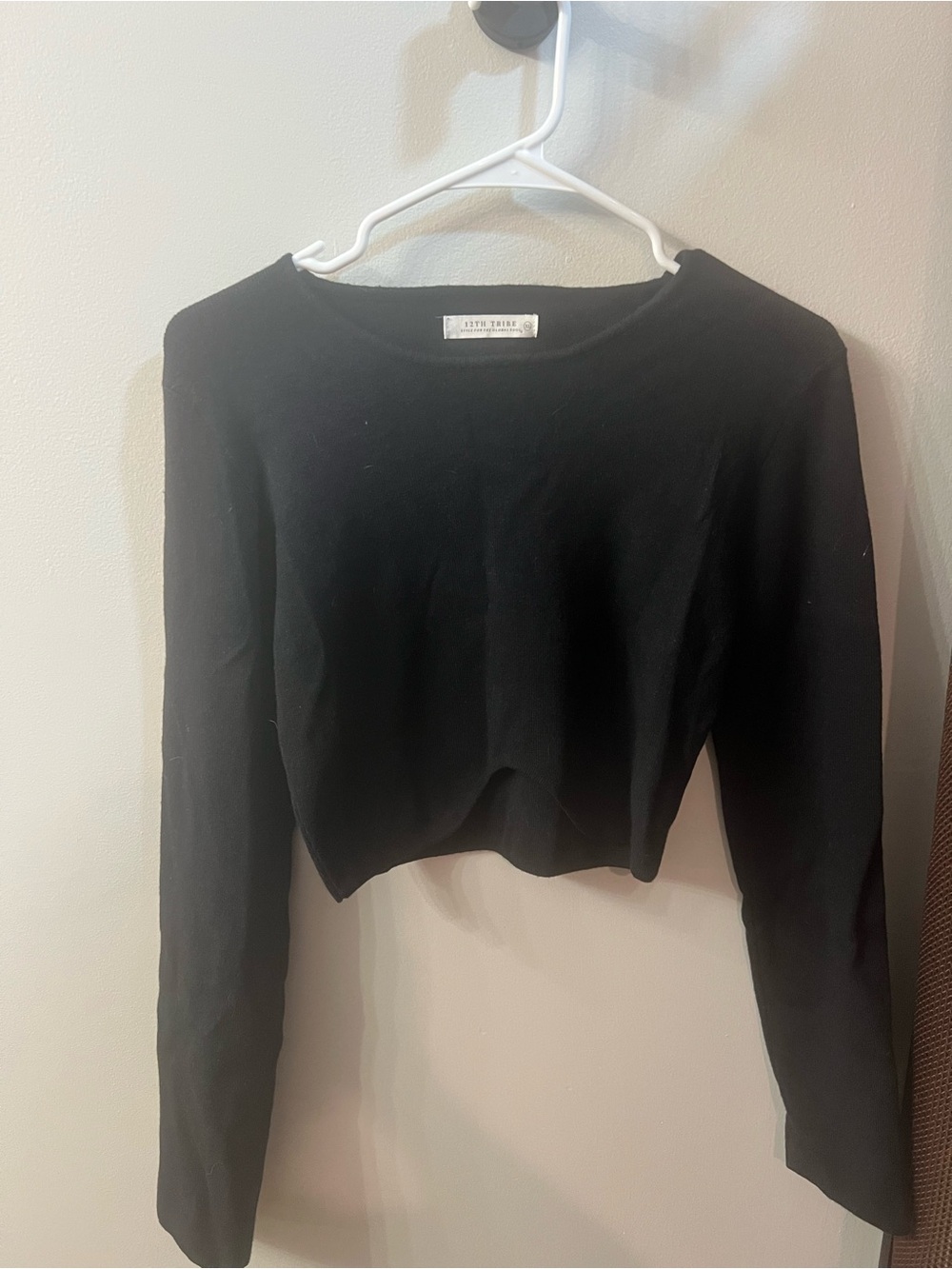 12th Tribe Black Cropped Long-Sleeve Top